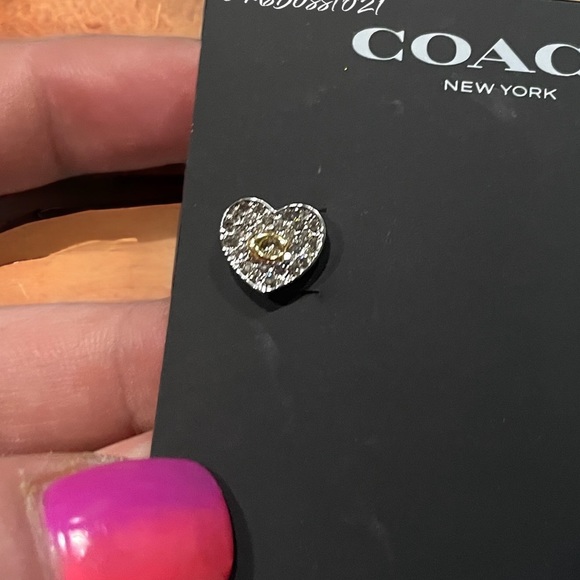 Coach Silver Sparkly Stud Earrings W/Gold “C” BRAND NEW - Picture 2 of 2